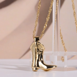 Chic 18K gold plated cowboy boot pendant necklace for women with a minimalist chain