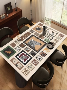 Waterproof faux leather table mat with French vintage animal and floral prints