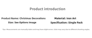 Detailed iron Christmas ornament specifications and handcrafted measurement notice