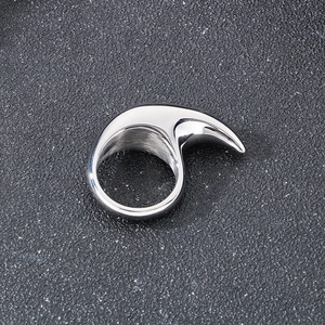 Sleek crescent moon shape stainless steel ring with high-polished silver finish for men