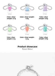 Detail showing adjustable 925 silver chain rings with various opal gemstone shapes