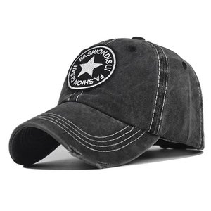 Washed Cotton Baseball Cap Pentagram Star Embroidery Distressed Retro Sun Hat Outdoor Adjustable Vintage