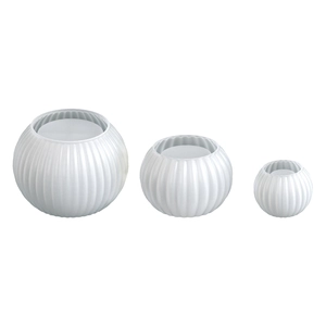 Three-piece set of white spherical striped resin molds for DIY candle holders and planters