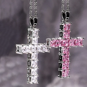 Hip Hop Stainless Steel Cross Pendant Necklace With Square Zirconia Iced Out Chain For Men Women Party Jewelry Gift