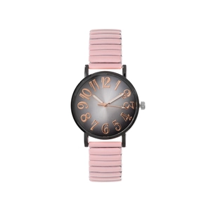 Women fashion watch with pink elastic spring band and black-gray gradient dial