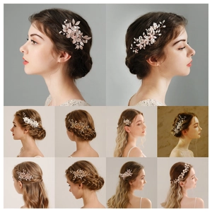 Bridal Hair Comb Flower Leaf Alloy Rhinestone Artificial Pearl Wedding Hair Accessories Vintage Women Elegant Party Headpiece