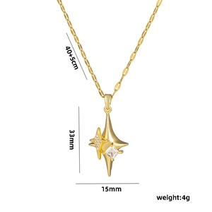 Gold zircon star cross pendant necklace with 40+5cm chain for minimalist luxury style