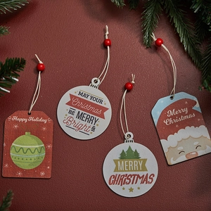 Ornamenti Appesi Di Natale In Legno Etichette Stampate Babbo Natale Albero Con Corda Perla Decorazione Albero Di Festa Casa