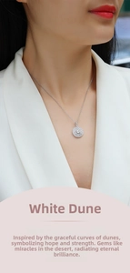 Close-up of S925 sterling silver necklace with sparkling round pavé moissanite pendant