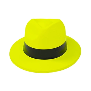 Neon yellow party jazz hat with wide black band for carnival and magic performances
