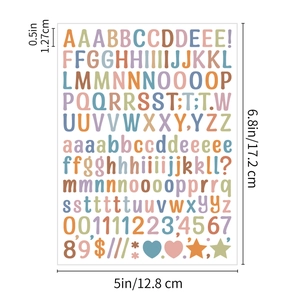 Macro detail of 0.5 inch waterproof alphabet and number stickers for scrapbooking and DIY