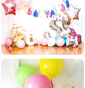 Colorful macaron balloon set with star-shaped foils and decorative party tassel banner