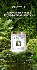 Detail of 190g Fresh Jasmine car fragrance gel in white jar with gold lid among lush greenery