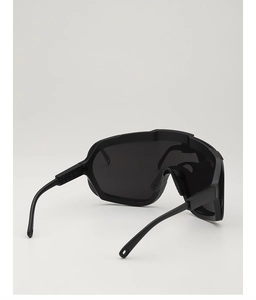 Rear view detail of black oversized sports sunglasses showing frame structure and nose pads