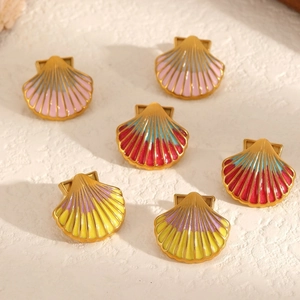 Boucles D'oreilles Puces Coquille Saint-Jacques Acier Inoxydable Émail Dégradé Style Océan Bijoux Pour Femmes