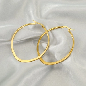 Geometric Oval Hoop Earrings 18K Gold Plated Stainless Steel Chunky Minimalist Hollow Jewelry For Women