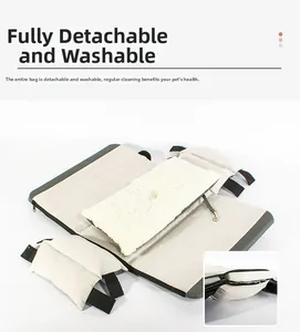 Detail showing detachable components including plush cushion and small pillow for pet car seat