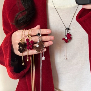 Lange Pullover Kette Mit Beflocktem Trauben Anhänger Verstellbare Kupferlegierung Kette Vintage Herbst Winter Damen