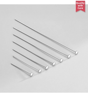 Detail view of seven S925 sterling silver headpins in varying lengths for DIY jewelry making