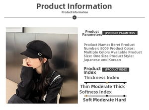 Detail view of the black retro newsboy cap showing its soft texture and Korean style