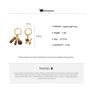 Detailed size and weight specs for tiger eye stone puppy tassel gold plated earrings