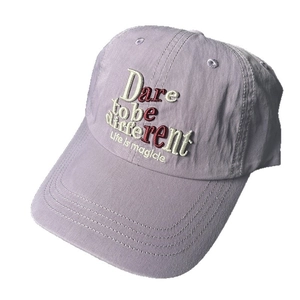 Lilac washed cotton baseball cap with 'Dare to be different' embroidery on front