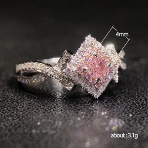 Anello incrociato con zircone rosa quadrato da 4mm e doppia cornice in pavé lucido
