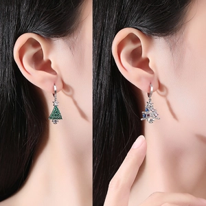Exquisite Christmas tree earrings featuring colorful zircon stones in a silver finish