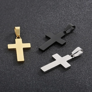 Three-color stainless steel star cross necklaces in gold, black, and silver finishes