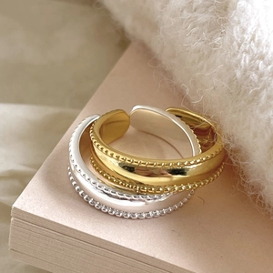 Minimalist 925 sterling silver open rings in gold and silver with beaded edge design