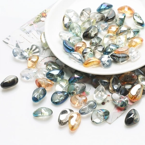 Irregular stone-shaped electroplated glass beads with iridescent finish for DIY jewelry