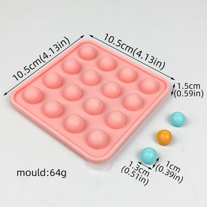Pink silicone sphere mold dimensions 10.5x10.5x1.5cm with 16 holes and weight details