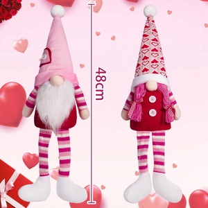 Pair of 48cm Valentine's Day long-legged gnomes with hearts and pink plush details