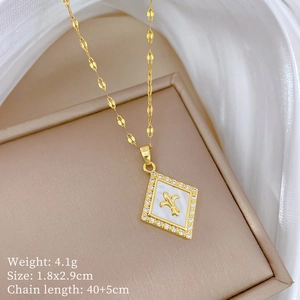Detailed view of luxury shell necklace pendant with weight and size specifications