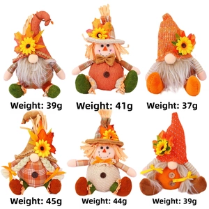 Detailed grid of six autumn gnomes and scarecrows with sunflowers for harvest decor
