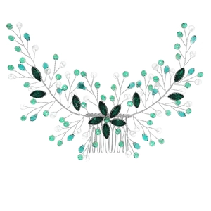 Green crystal bridal hair comb with silver leaf design for wedding and evening events