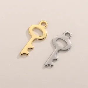 Key Shape Pendants Stainless Steel Hollow Design For DIY Jewelry Making Charms Handcrafted Accessories Polished Glossy