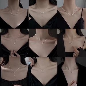 Detailed grid view showing nine styles of 925 sterling silver minimalist necklaces