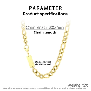 Detail of 500x7mm gold stainless steel 3:1 link chain with lobster clasp and blank tag