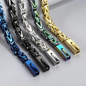 Men's hip-hop Byzantine style stainless steel chain necklace set in five various colors