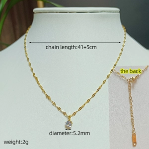 Minimalist six-prong solitaire zircon pendant necklace in gold titanium steel for women
