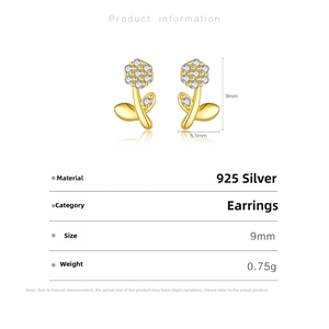 Detailed size specifications of 925 silver flower earrings with white zircon stones