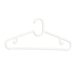 Minimalist white non-slip plastic clothes hanger with shoulder notches and seamless design