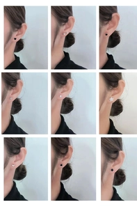 Detailed grid showing nine minimalist S925 silver stud earring styles on ears