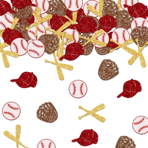 Baseball party confetti set with glitter gloves, bats, hats and balls decoration