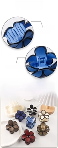 Detail of flower hair claw clips with matte finish and strong metal spring structure