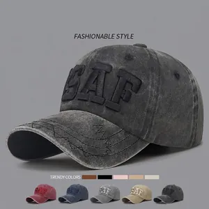 Washed Cotton Baseball Cap Letter Embroidery Retro Distressed Style Adjustable Metal Buckle Outdoor Casual Sun Hat