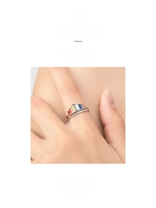 Macro detail of S925 sterling silver ring featuring a vibrant rainbow gemstone crown inlay