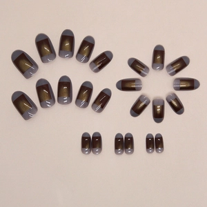 Aurora brown square press-on nails set with metallic cat-eye effect and glossy finish