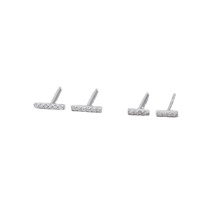 Minimalist S925 sterling silver bar stud earrings with small zircon inlay for daily wear